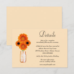 Orange Flowers Mason Jar Wedding Details Enclosure Card