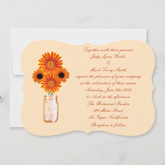 Orange Flowers Mason Jar Wedding Invitation (Front)