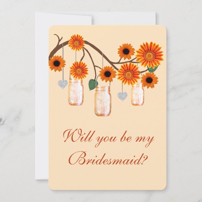 Orange Flowers Mason Jars Bridesmaid Card (Front)
