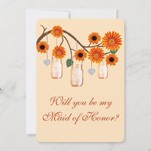 Orange Flowers Mason Jars Maid Of Honour Card
