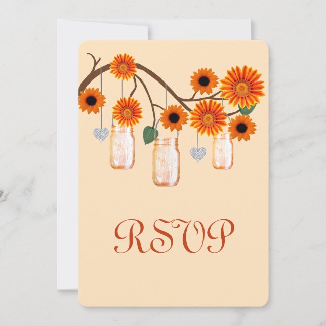 Orange Flowers Mason Jars Response Card (Front)