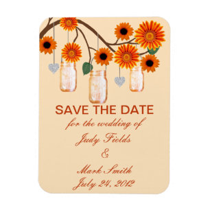 Orange Flowers Mason Jars Save The Date Magnet