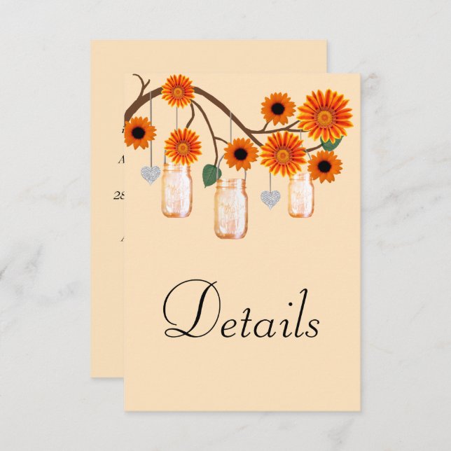 Orange Flowers Mason Jars Wedding Details Enclosure Card (Front/Back)