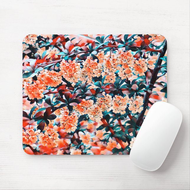 Orange Flowers Mouse Pad (With Mouse)