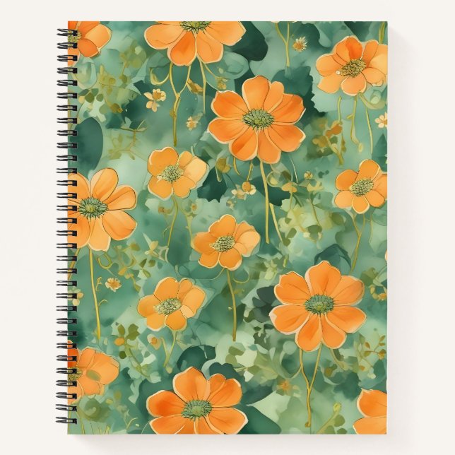 Orange Flowers on a Bed of Leaves Notebook (Front)