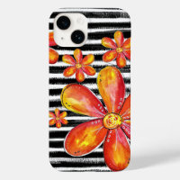 Orange Flowers on Black Stripes