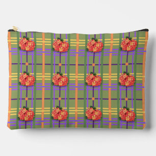Orange Flowers on Moss Green Plaid Accessory Pouch