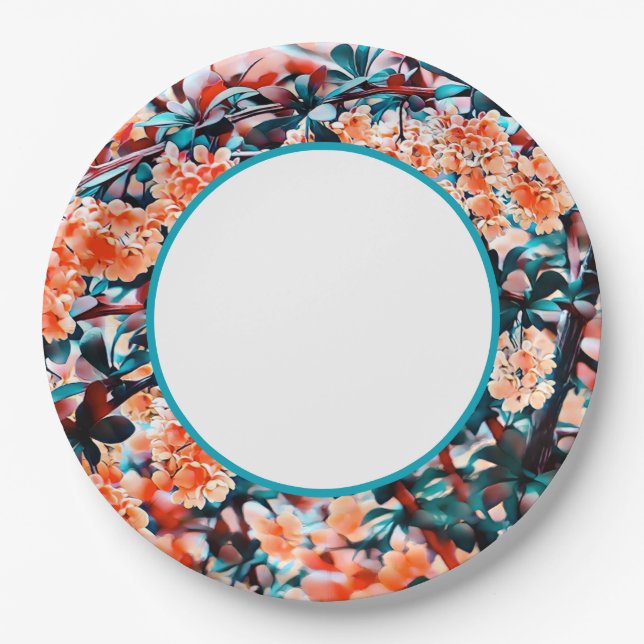 Orange Flowers Paper Plate (Front)