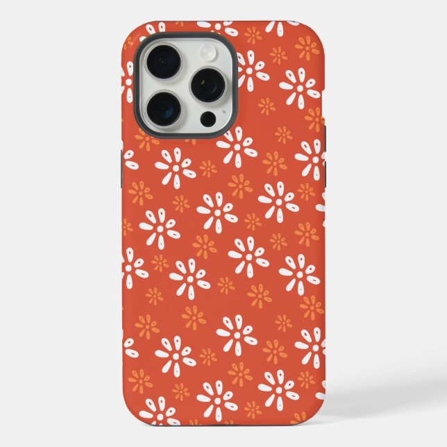 Orange Flowers Pattern iPhone 15 Pro Max Case (Back)