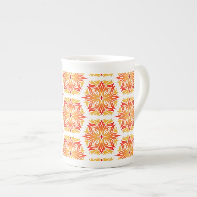 Orange Flowers, Pattern Of Flowers, Floral Pattern Bone China Mug (Front Right)