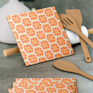 Orange Flowers, Pattern Of Flowers, Floral Pattern Ceramic Tile