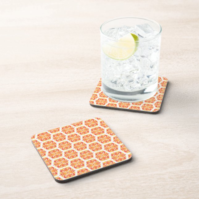 Orange Flowers, Pattern Of Flowers, Floral Pattern Coaster (Right Side)