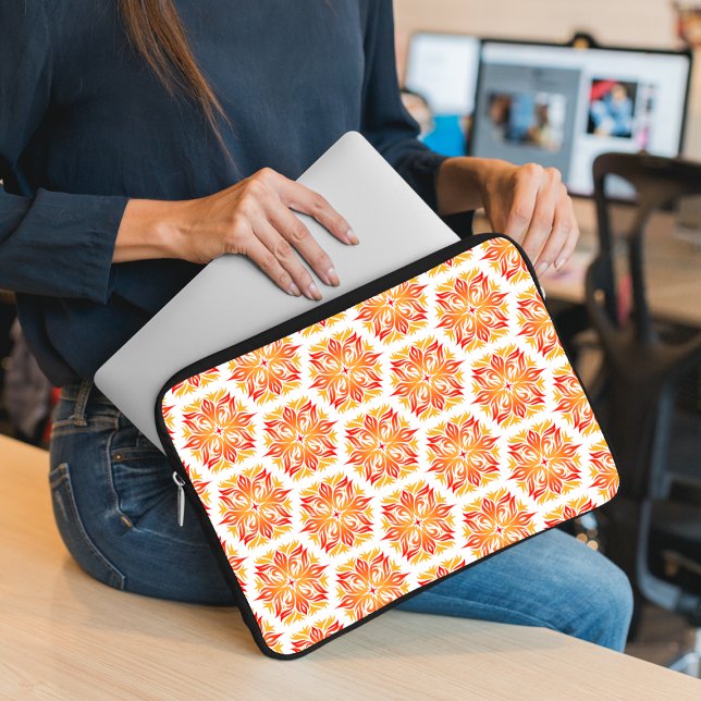 Orange Flowers, Pattern Of Flowers, Floral Pattern Laptop Sleeve (Creator Uploaded)