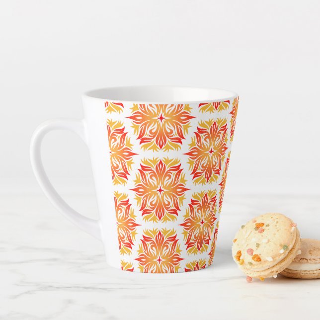 Orange Flowers, Pattern Of Flowers, Floral Pattern Latte Mug (In Situ)
