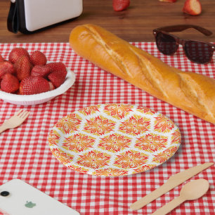 Orange Flowers, Pattern Of Flowers, Floral Pattern Paper Plate