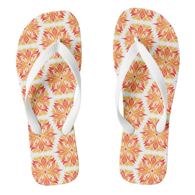 Orange Flowers, Pattern Of Flowers, Floral Pattern Thongs (Footbed)