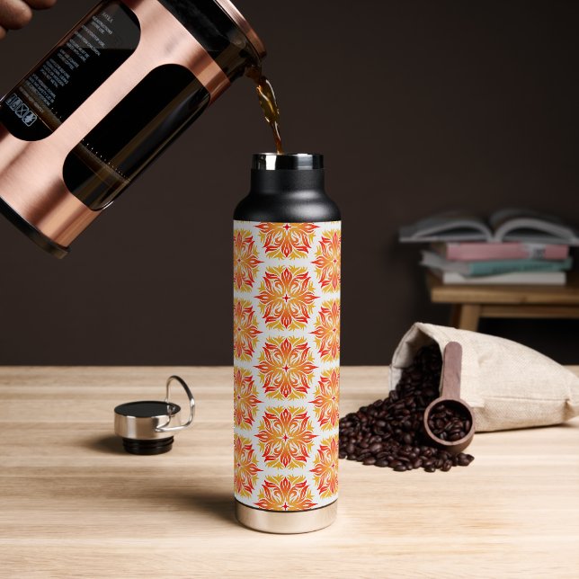 Orange Flowers, Pattern Of Flowers, Floral Pattern Water Bottle (Coffee)