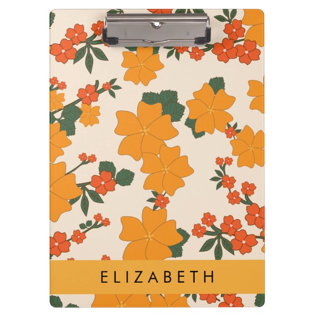Orange Flowers, Pattern Of Flowers, Your Name Clipboard (Front)