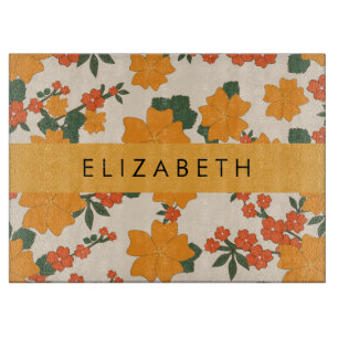 Orange Flowers, Pattern Of Flowers, Your Name Cutting Board