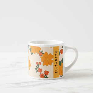 Orange Flowers, Pattern Of Flowers, Your Name Espresso Cup