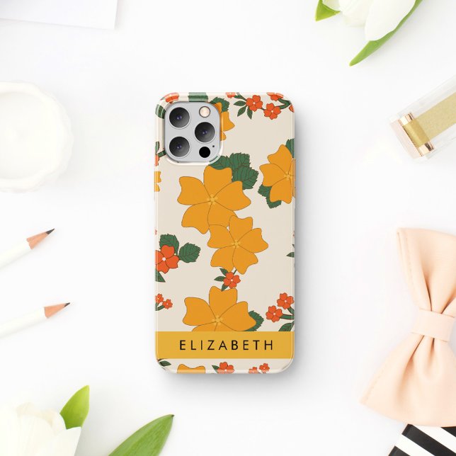 Orange Flowers, Pattern Of Flowers, Your Name iPhone Case (Creator Uploaded)