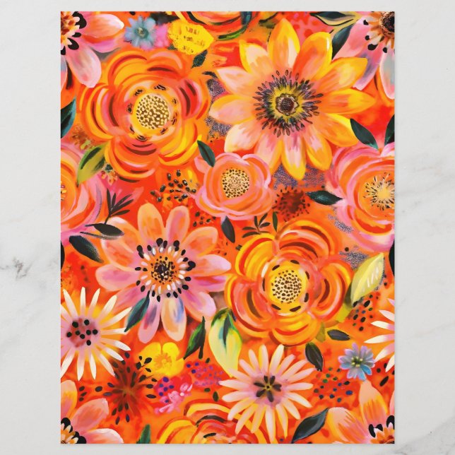 Orange flowers pattern scrapbook paper (Front)