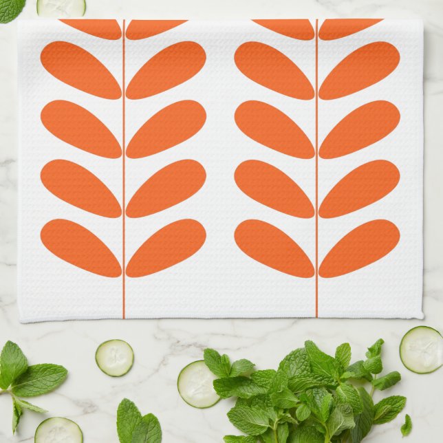 Orange Flowers Retro Mid Century Modern Tea Towel (Folded)