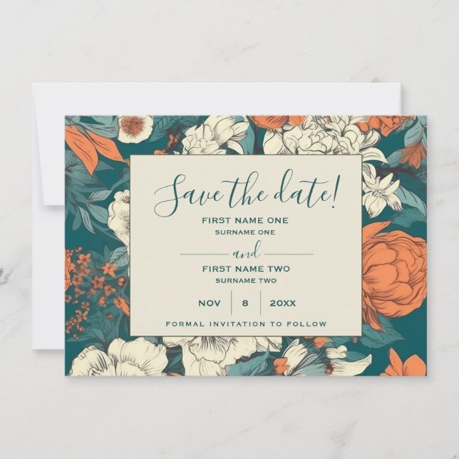 Orange flowers save the date card (Front)