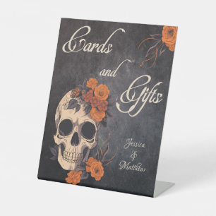 Orange Flowers Skull Cards & Gifts Wedding Pedestal Sign