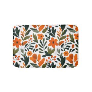 Orange Flowers Spring Foliage Elegant Botanical Bath Mat