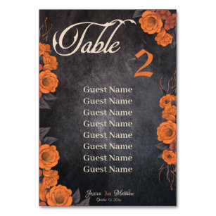 Orange Flowers table number with names card