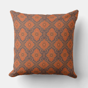 "Orange flowers” vintage floral arabesque pattern Cushion