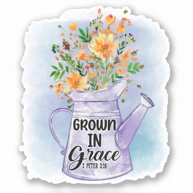 Orange Flowers Watering Can Christian Grown Grace  (Front)