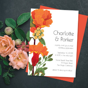 Orange Flowers Wedding Invitation