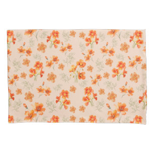 Orange Flowers with Green Leaves Pillowcase