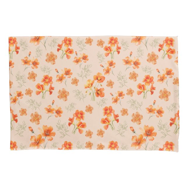 Orange Flowers with Green Leaves Pillowcase (Front)