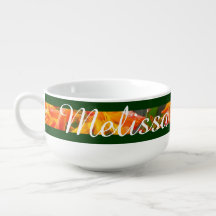 Orange Flowers with Name Soup Bowl