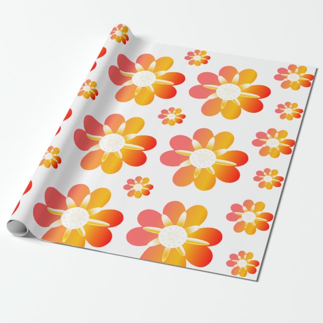Orange Flowers Wrapping Paper (Unrolled)