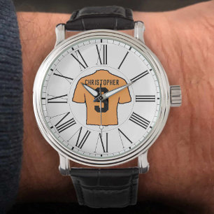 Orange Football Shirt with Roman Numerals. Watch