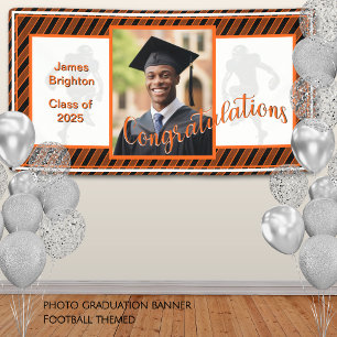 Orange Football Themed Photo Graduation Banner