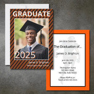 Orange Football Themed Photo Graduation Invitation