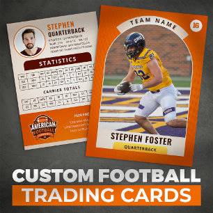 Orange Football Trading Card, Custom Sports Card