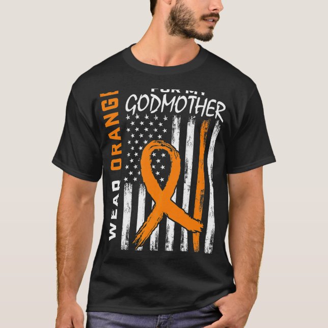 Orange For My God Mother Godmother Leukaemia Aware T-Shirt (Front)