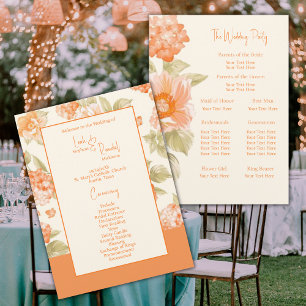 Orange Foral Wedding Program