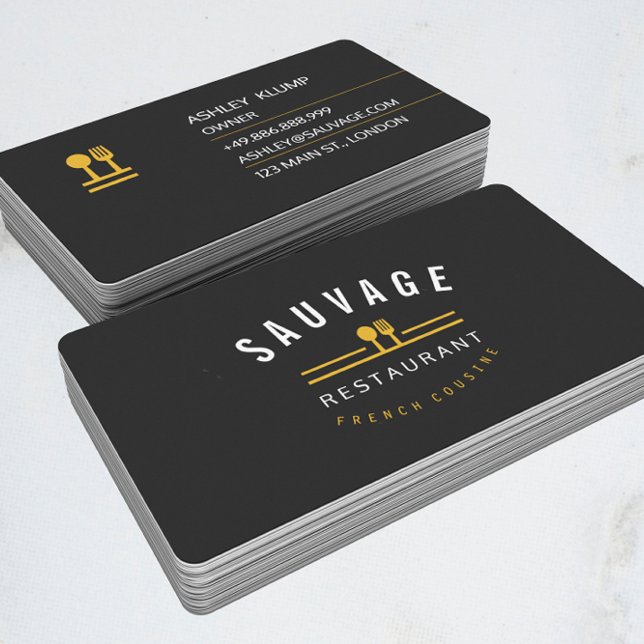 Orange Fork & Knife Logo Catering Restaurant Cafe Business Card (Creator Uploaded)