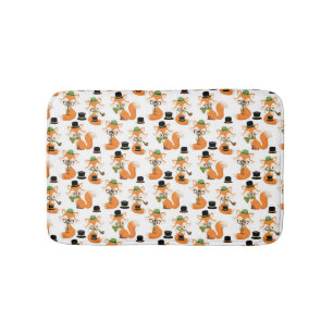 Orange Fox Autumn Trees Forest Hipster Glasses Fox Bath Mat