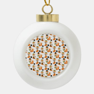 Orange Fox Autumn Trees Forest Hipster Glasses Fox Ceramic Ball Christmas Ornament