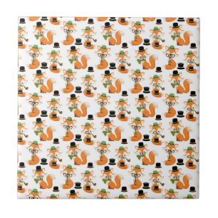 Orange Fox Autumn Trees Forest Hipster Glasses Fox Ceramic Tile