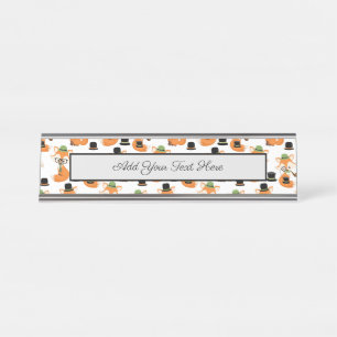Orange Fox Autumn Trees Forest Hipster Glasses Fox Desk Name Plate