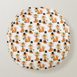 Orange Fox Autumn Trees Forest Hipster Glasses Fox Round Cushion